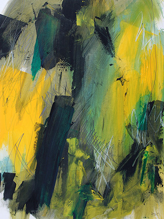 #18886, Black in Yellow and Green,		2017, 18×24 inch, 	oil on paper