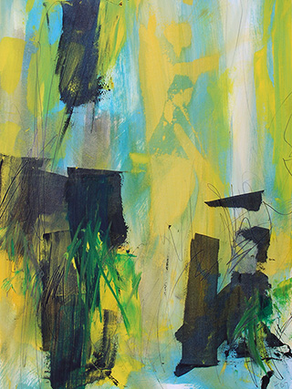 #18887, Black and Green on Yellow, 	2017, 18×24 inch, 	oil on paper