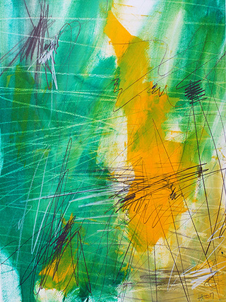#18889, Yellow and Green,				2017, 18×24 inch, 	oil on paper