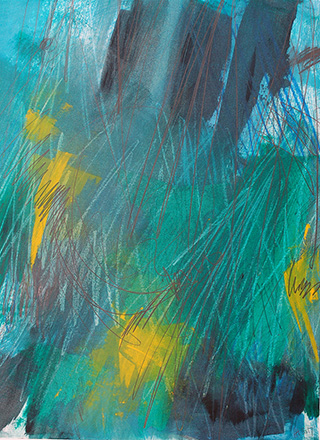 #18893, Yellow in Green and Blue,		2017, 18×24 inch, 	oil on paper