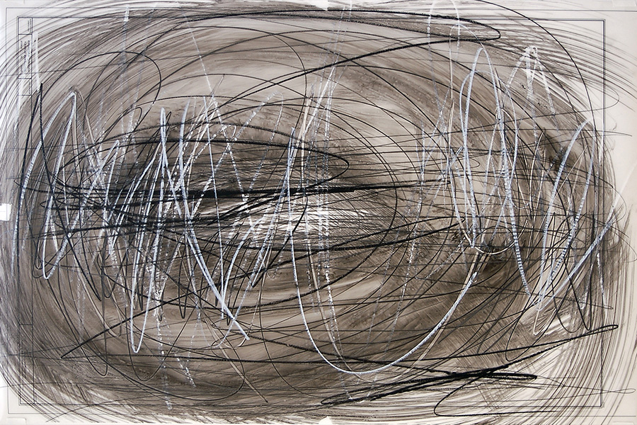 #18932, Grey and White Lines, 2018, 	36×24 inch, ink on mylar