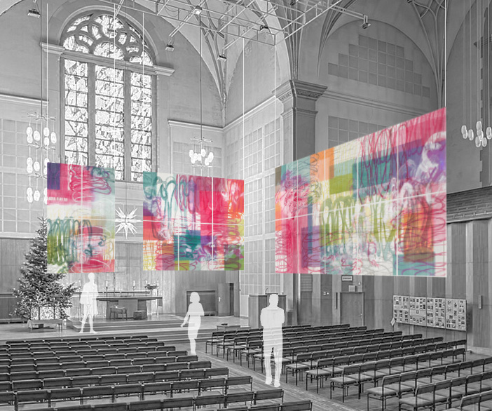 Henning Haupt, Five Sets of Magenta and Space, Color Space Construction at Lukaskirche Dresden, 2025